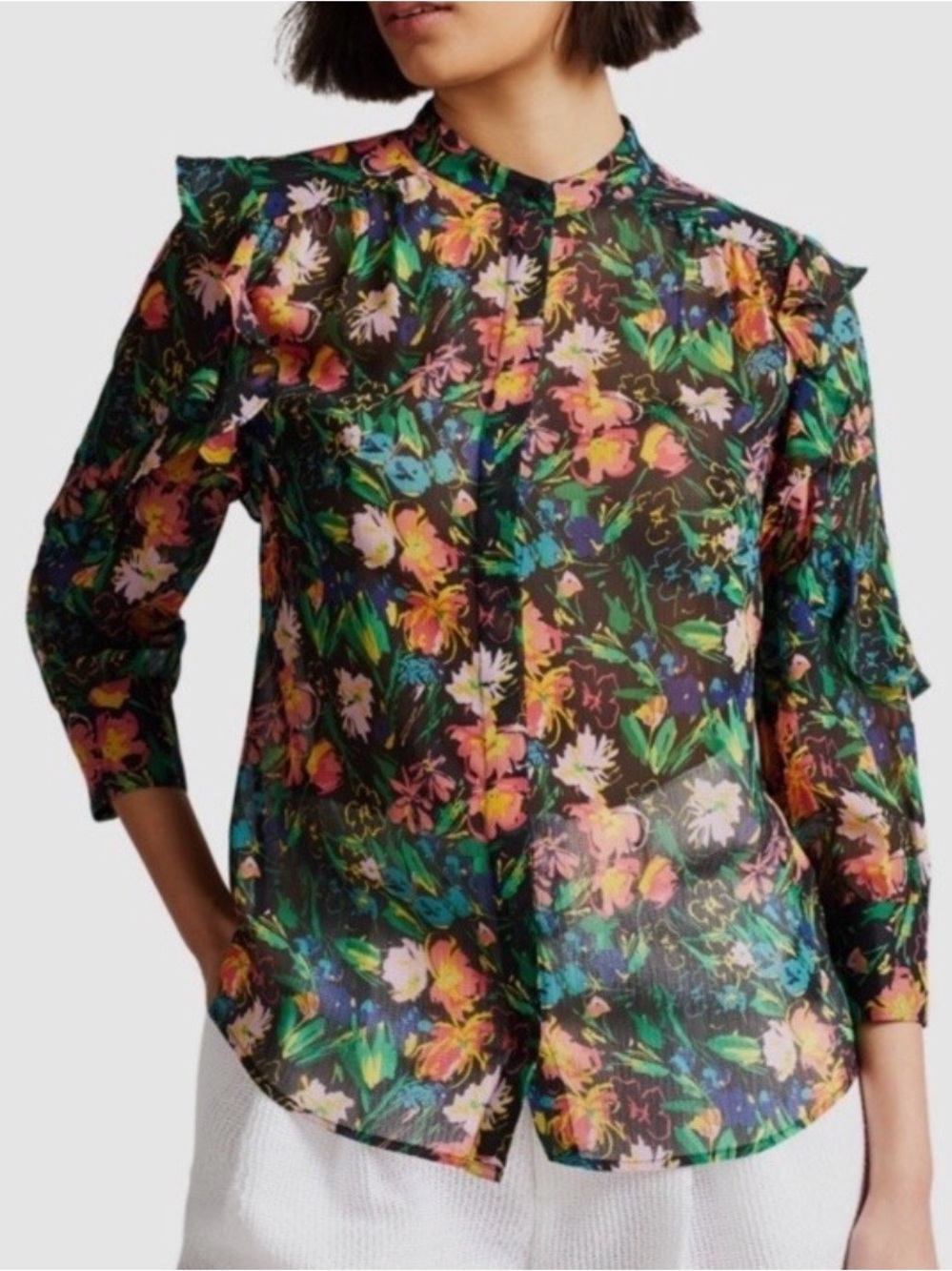 Ted Baker London Floral Chiffon Top Size 3 (Medium)